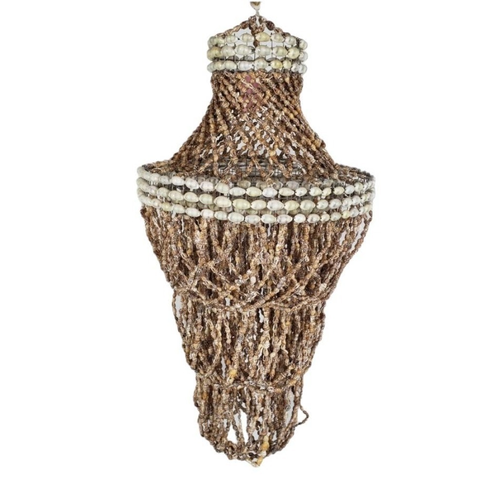 Vintage Puka Shell Chandelier Decor Boho Retro Hanging 25" MCM Hippie